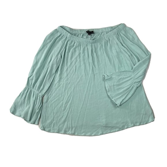 Sanctuary Shirt Women's M Mint Green Off The Shoulder Gauzy Bell Sleeves Rayon - Picture 1 of 15